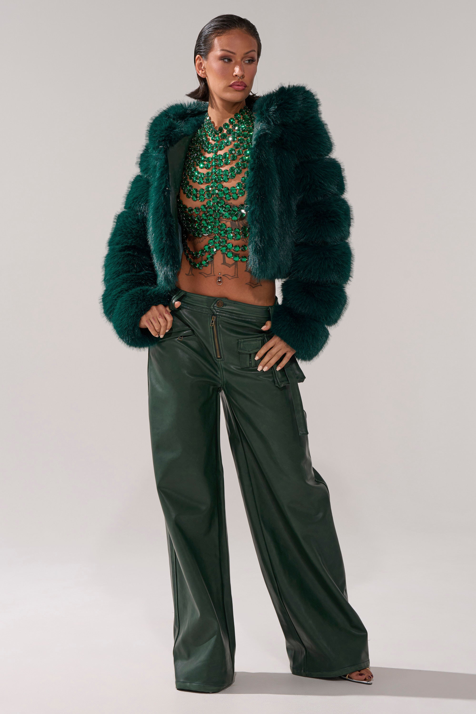 JOLENE FAUX FUR COAT IN EMERALD GREEN – AKIRA