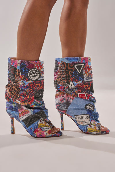 AZALEA WANG JONICE BLUE MULTI RHINESTONE OPEN TOE BOOTIE – AKIRA