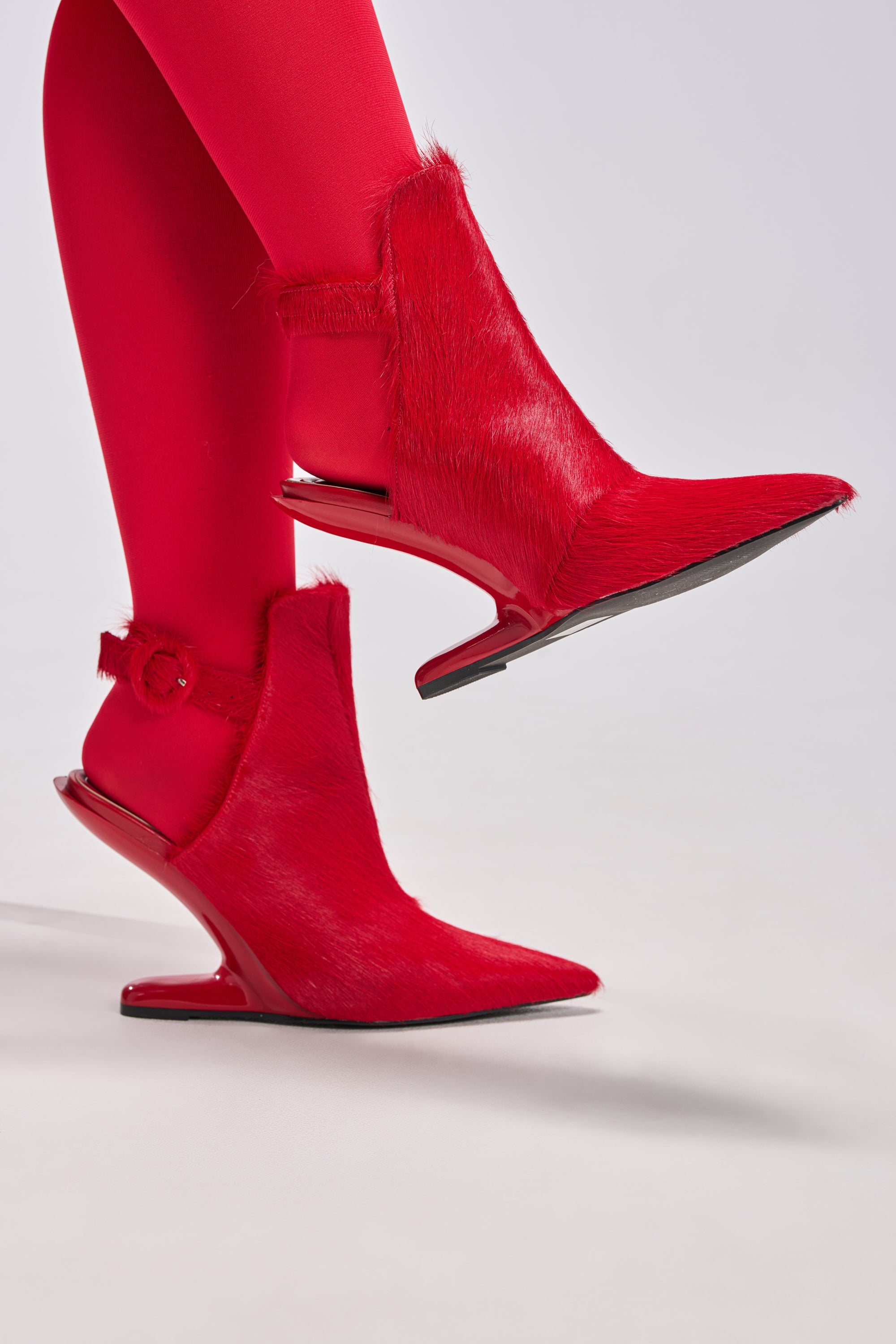 AZALEA WANG JOST RED PONY HAIR UPPER WEDGE PUMP – AKIRA
