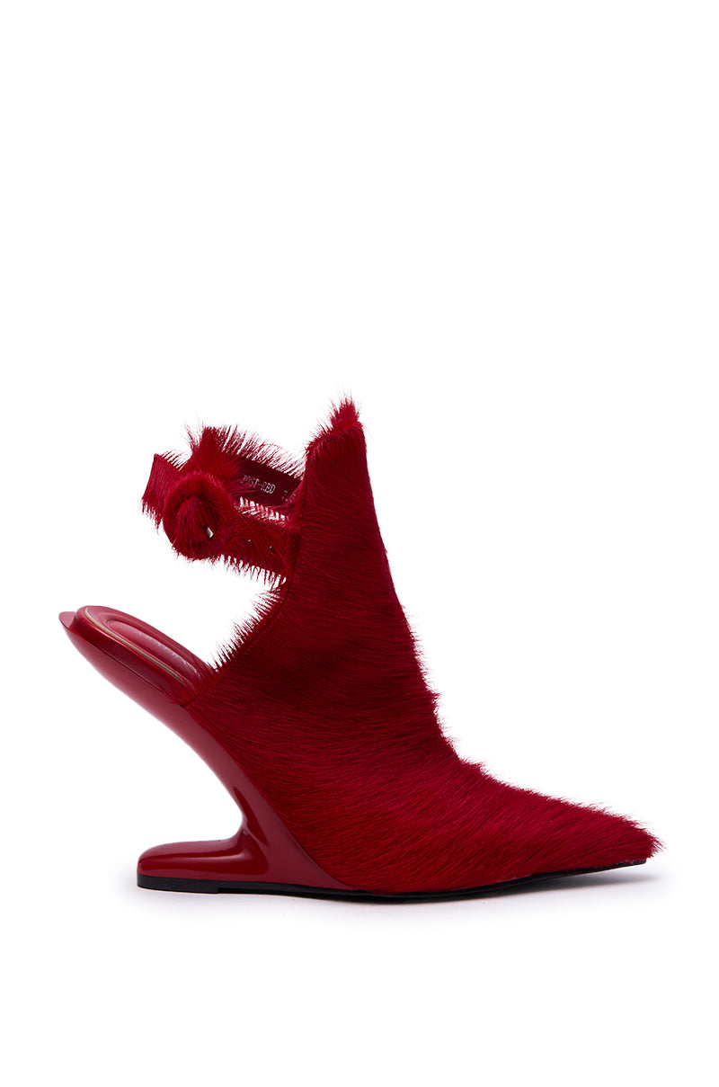 AZALEA WANG JOST RED PONY HAIR UPPER WEDGE PUMP – AKIRA