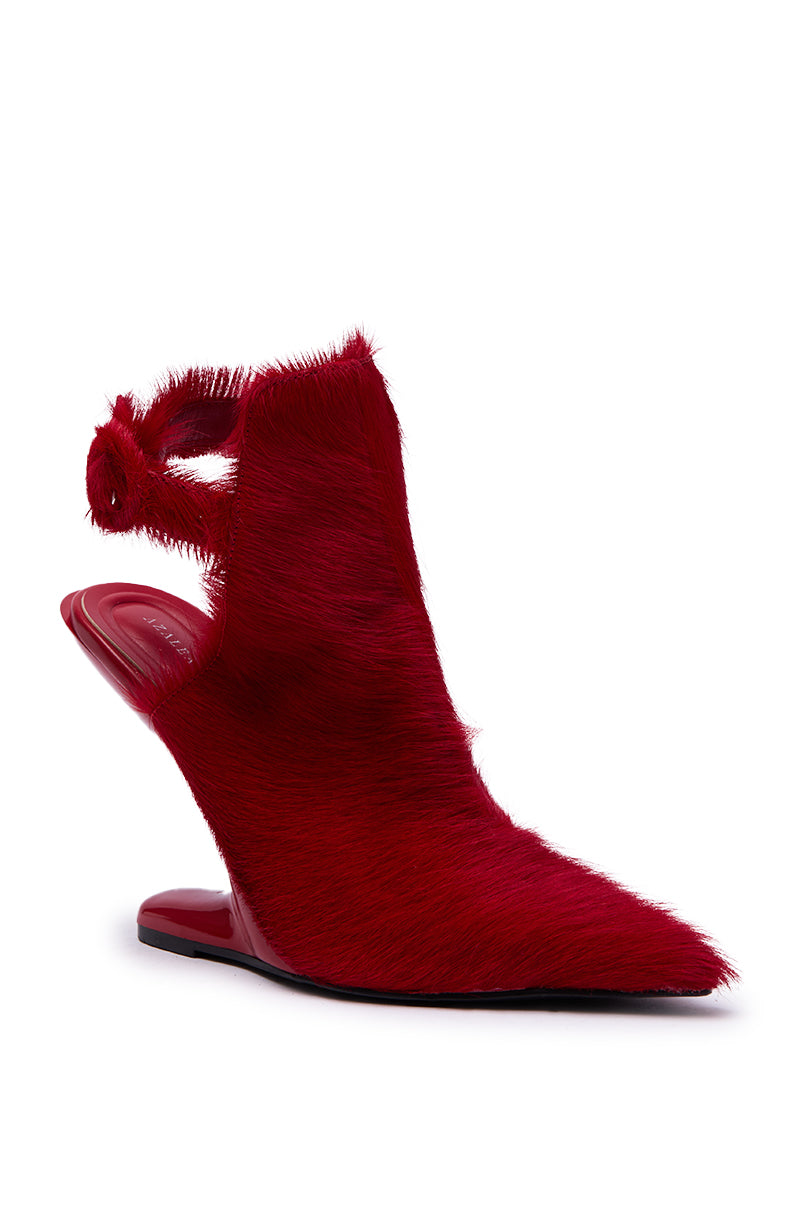 AZALEA WANG JOST RED PONY HAIR UPPER WEDGE PUMP – AKIRA