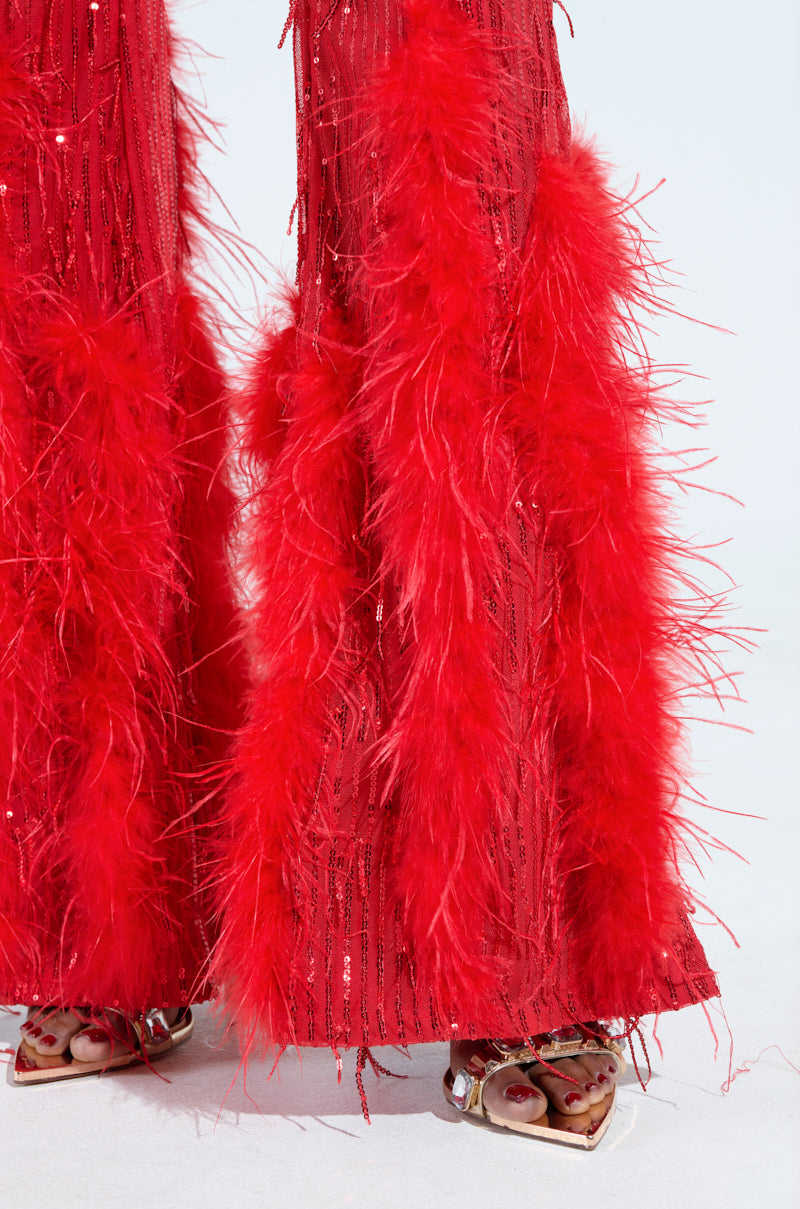 SHE'S SO CANDID MESH FEATHER EMBELLISHED JUMPSUIT – AKIRA