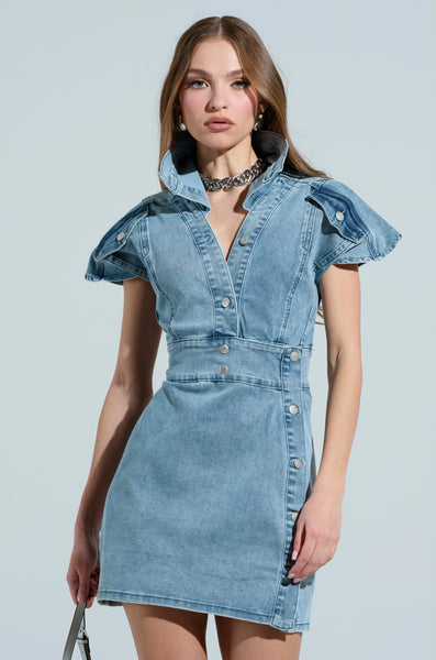 NEVER TOO MUCH DENIM MINI DRESS – AKIRA