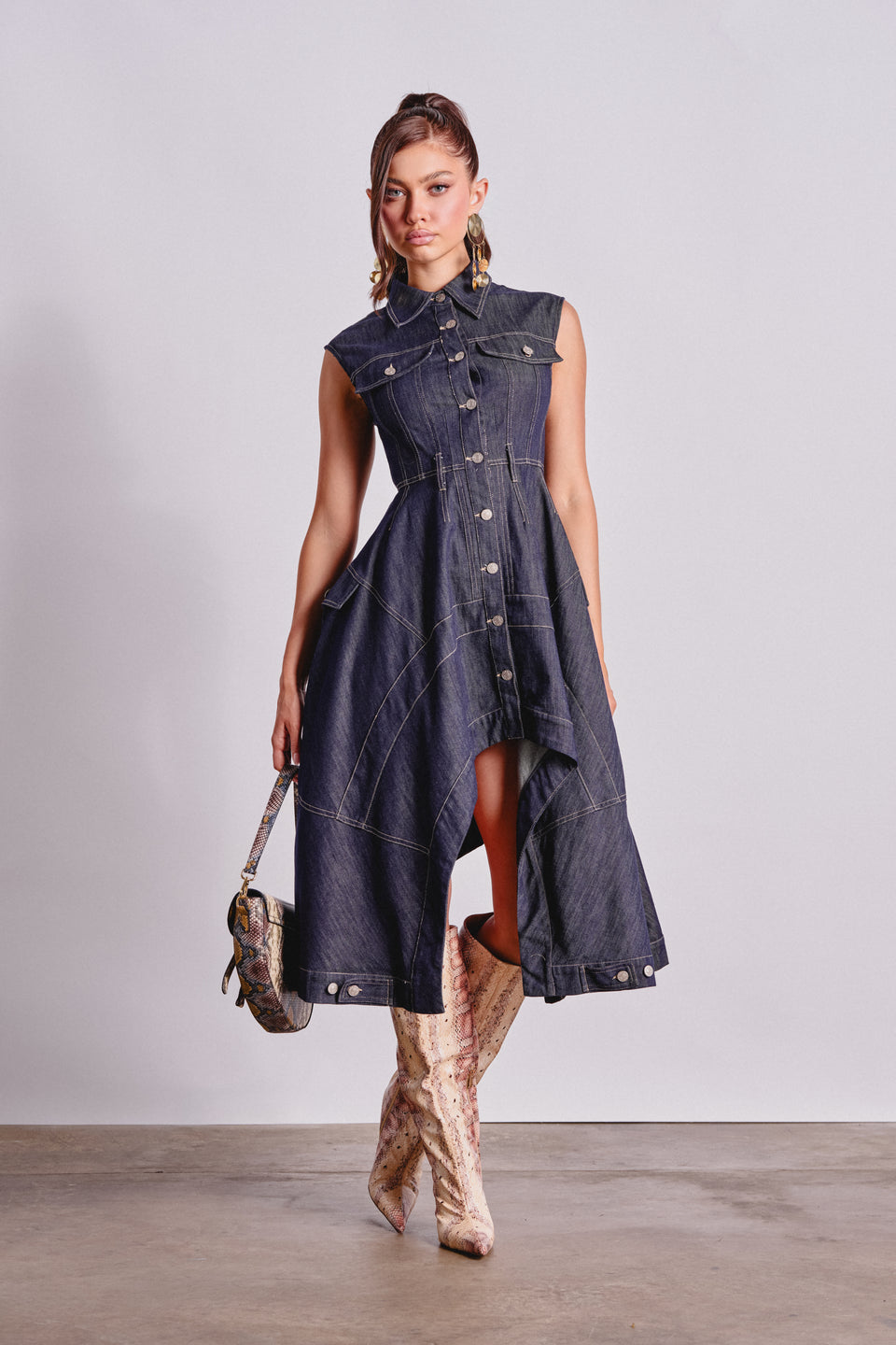 asymmetrical denim dress AKIRA Madeline Button Up Denim Midi Dress