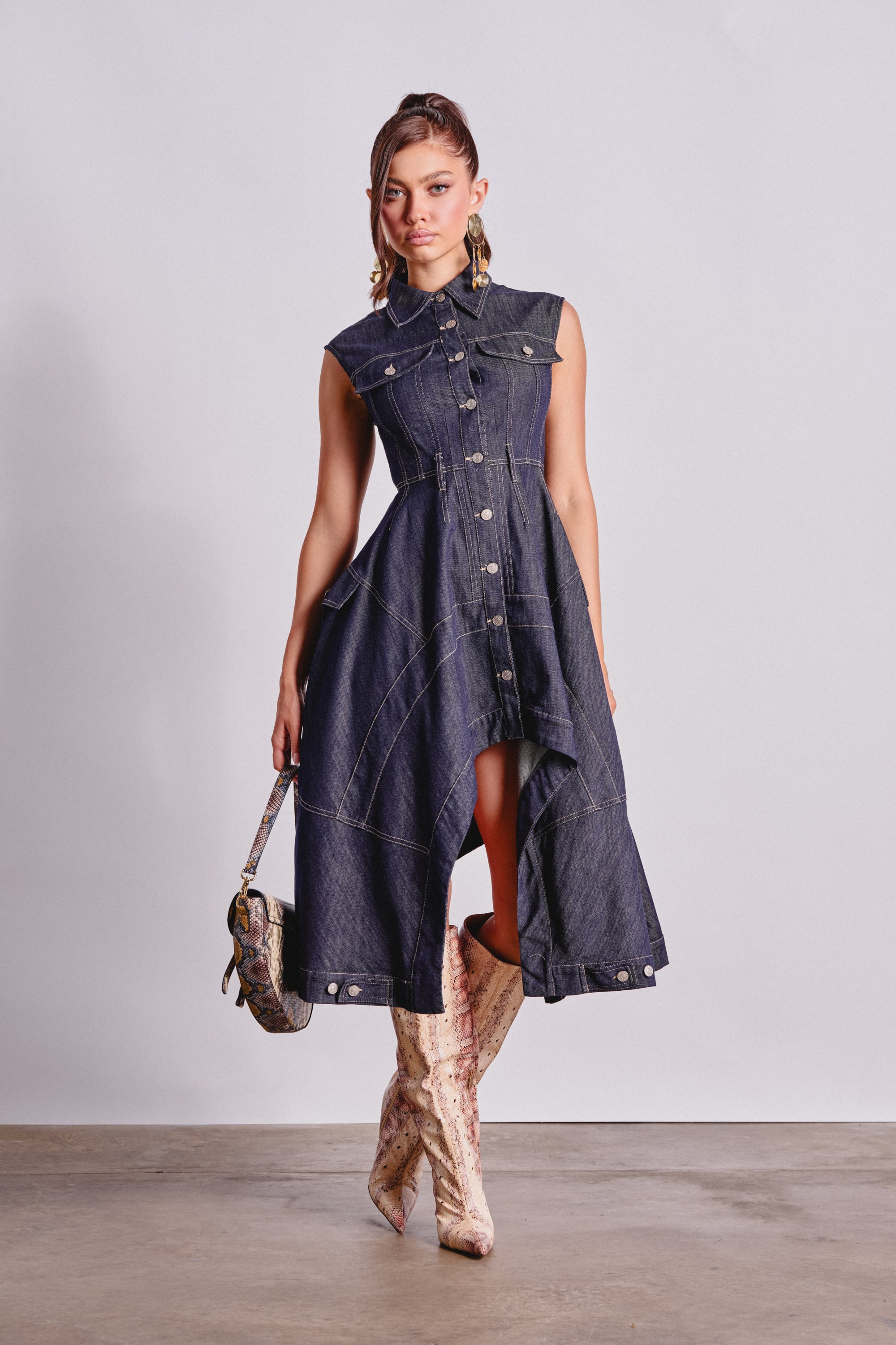 AKIRA Madeline Button Up Denim Midi Dress | Size Small AKIRA Madeline Button Up Denim Midi Dress | Size Small