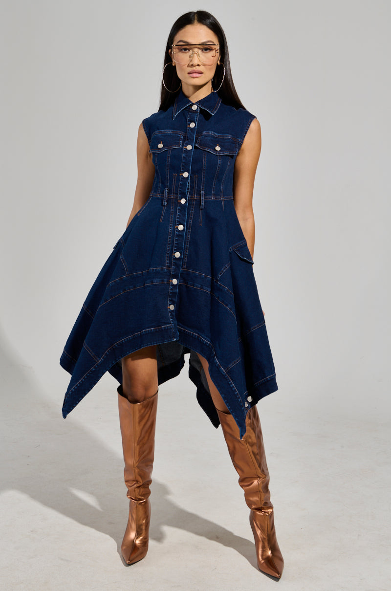 DARLA BUTTON DOWN DENIM SHIRT DRESS - ANNIEWEAR