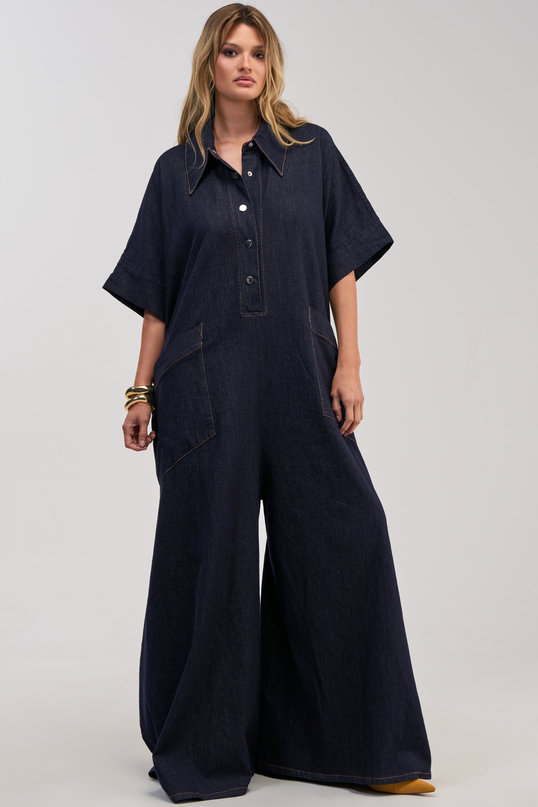 THE BEST OVERSIZED DENIM JUMPSUIT IN DARK BLUE DENIM – AKIRA