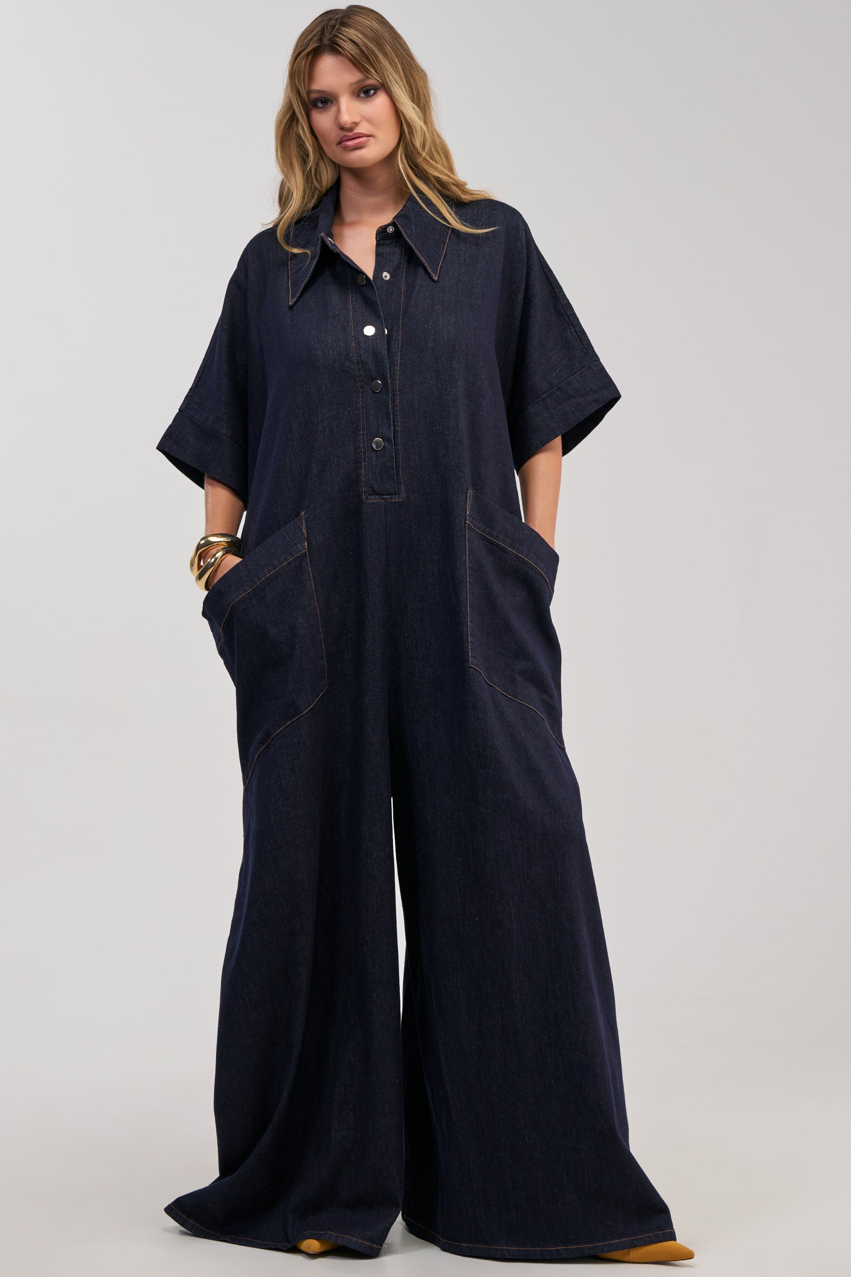 THE BEST OVERSIZED DENIM JUMPSUIT IN DARK BLUE DENIM – AKIRA