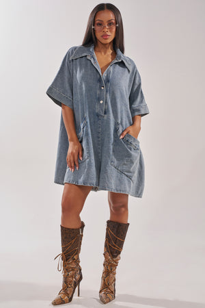 MELODY COLLARED DENIM ROMPER – AKIRA