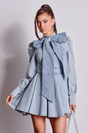 CAROLINA DENIM BOW MINI DRESS – AKIRA