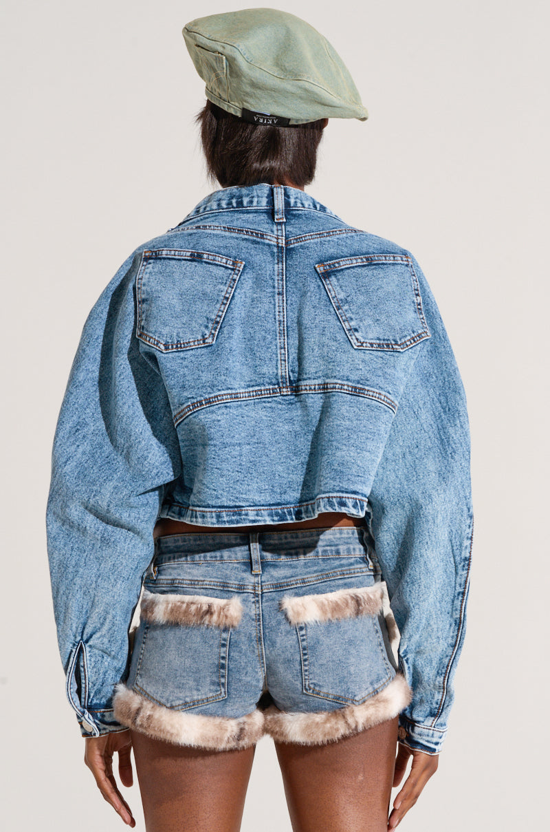 WRAP IT UP DENIM SHRUG – AKIRA - Main Image