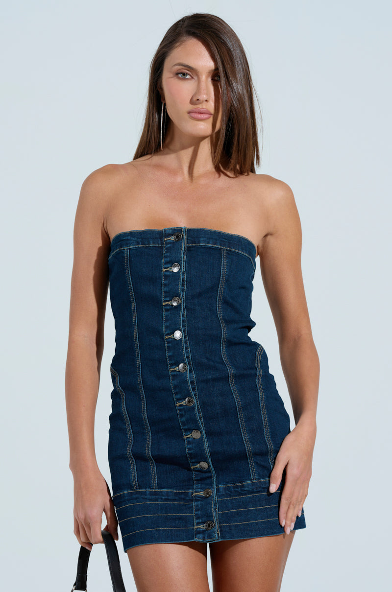 ONE OF A KIND DENIM MINI DRESS AKIRA ONE OF A KIND DENIM MINI DRESS AKIRA
