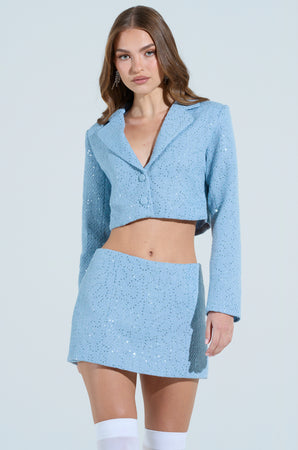 SHORT TWEEDY セットアップ　ブルー TEA FOR TWO CROPPED TWEED BLAZER – AKIRA