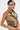 A person with short black and blonde hair, gold star earrings, a nose ring, and red marks on their left shoulder wears the EAST HAMPTON VEST IN BROWN—a sleeveless tan vest with faux leather piping and an asymmetrical front zipper.