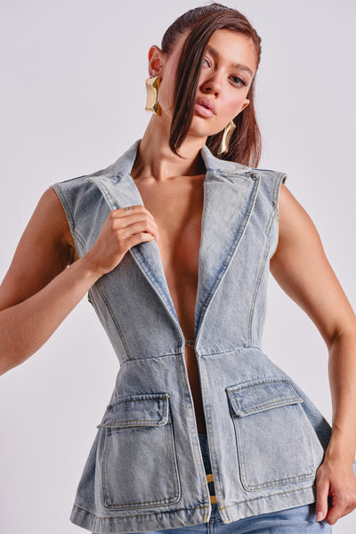 SCOUT DENIM BLAZER VEST – AKIRA