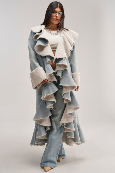 Denim Trench Coat, Oversized Long Jacket | AKIRA