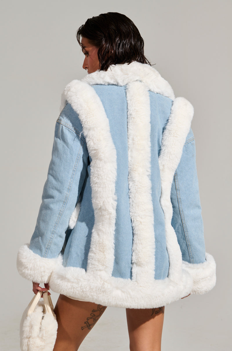 Light Blue Blue Shearling Faux Fur Longline Coat SITTING PRETTY