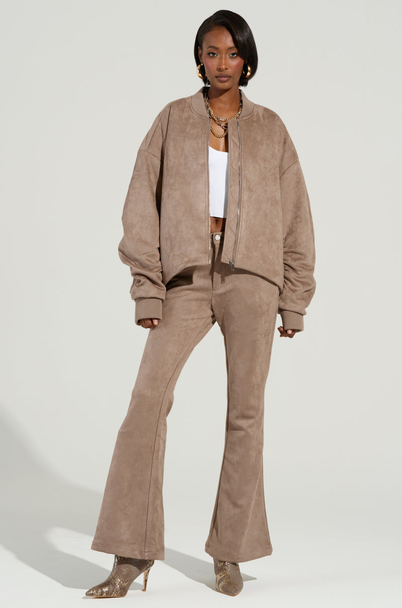 SOFIA FAUX SUEDE FLARE PANTS – AKIRA - Main Image