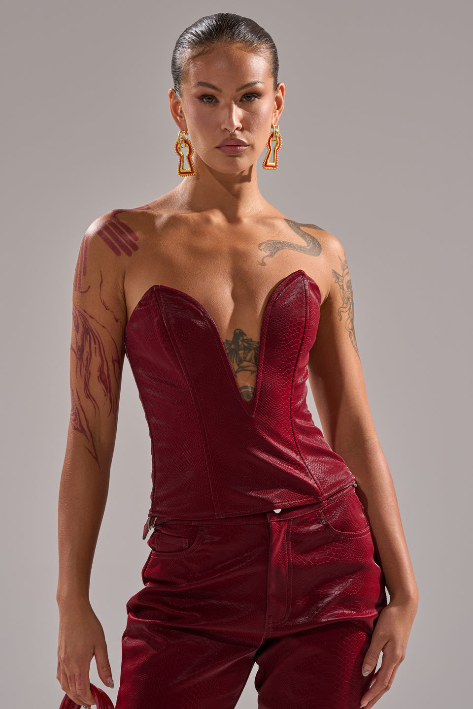 sexy red leather corset dress Allison Faux Leather Corset Mini Dress
