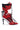 The AZALEA WANG KANEY RED SPORT 2-1 BOOT is a high-heeled shoe in vivid red leather, featuring black laces and accents, white trim, and bold black horizontal stripes. The design boasts a unique high ankle collar that fuses the elements of an athletic sneaker with the elegance of a stiletto heel.