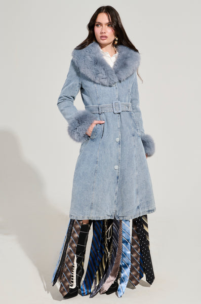 Denim Trench Coats For Women Belt On Waist Slim Jean Coats