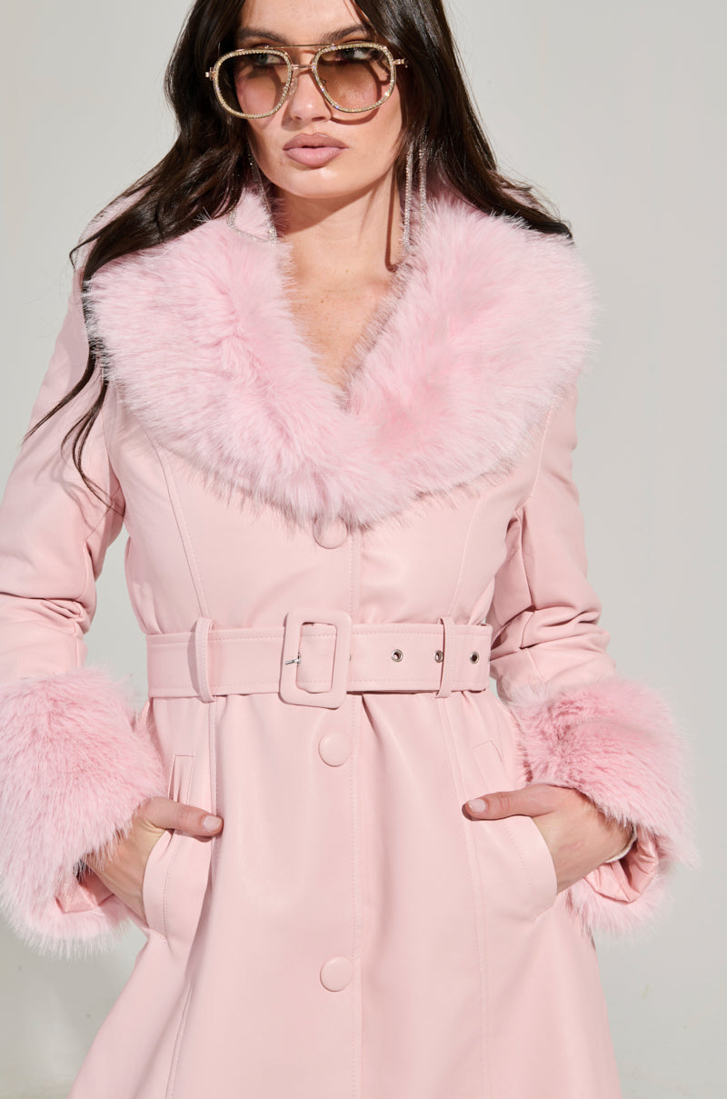 KAYA FUR LINED TRENCH IN LIGHT PINK – AKIRA