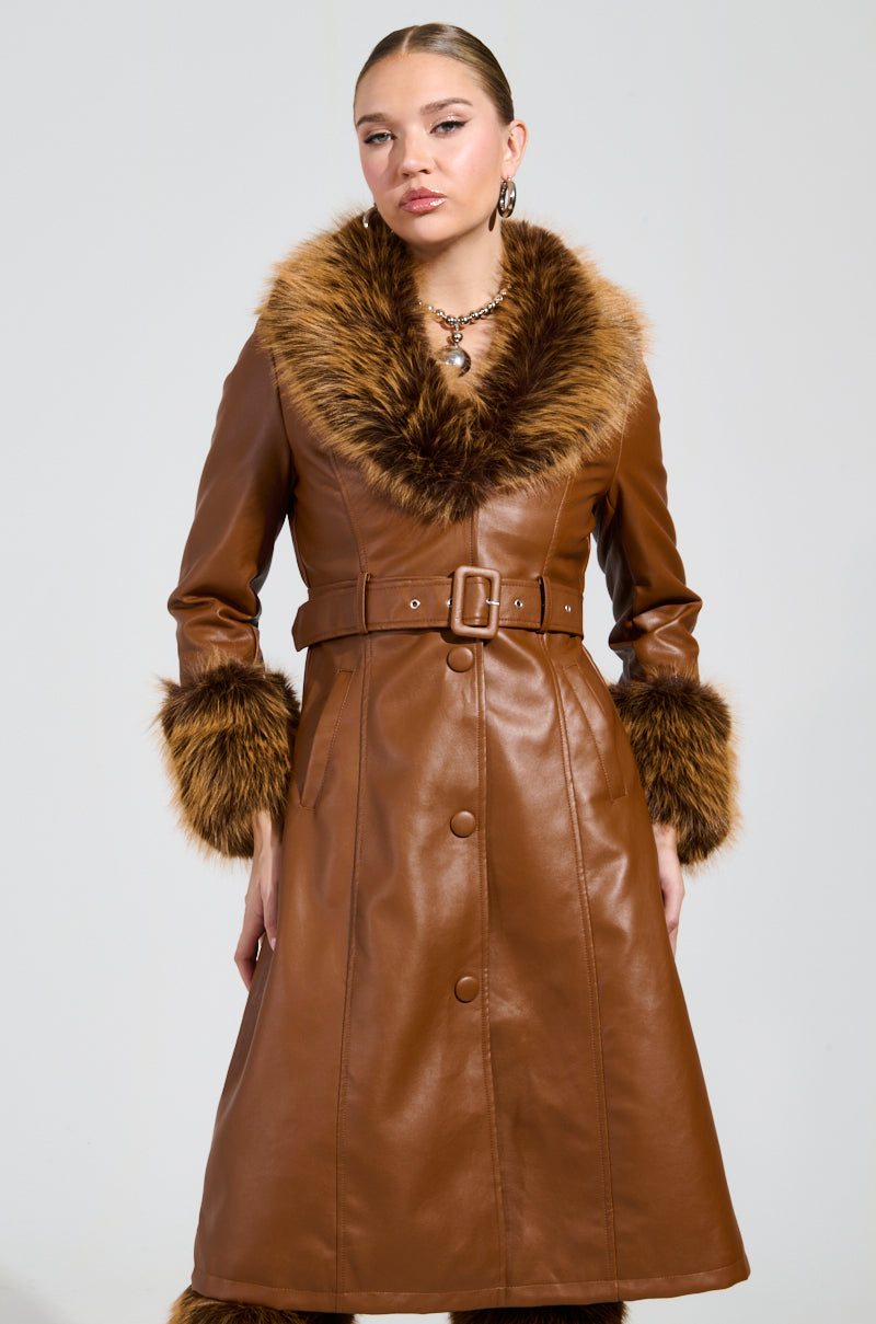 KAYA FUR LINED TRENCH IN TAN – AKIRA