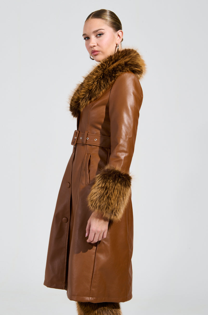 KAYA FUR LINED TRENCH IN TAN – AKIRA