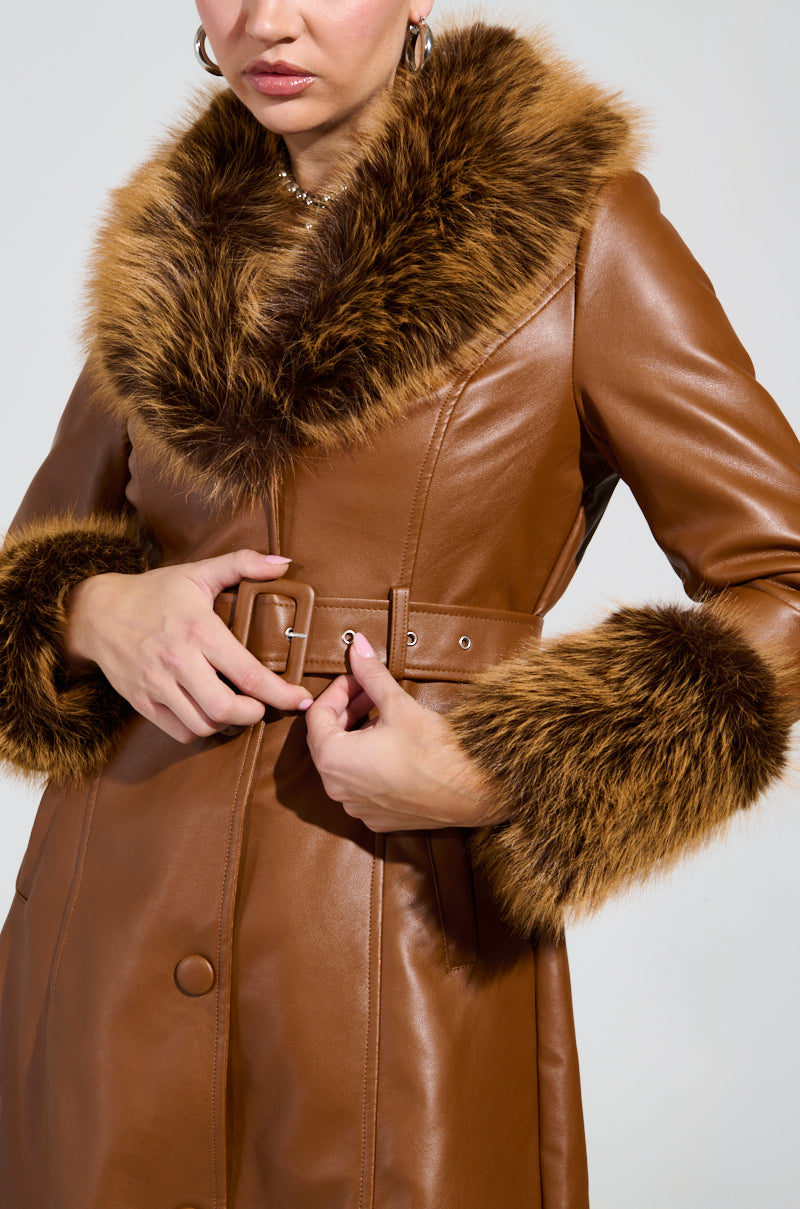 KAYA FUR LINED TRENCH IN TAN – AKIRA