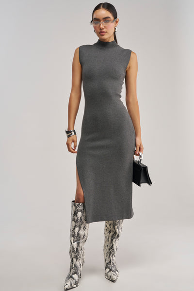 Gray Knit Midi Bodycon Sleeveless Dress | AKIRA