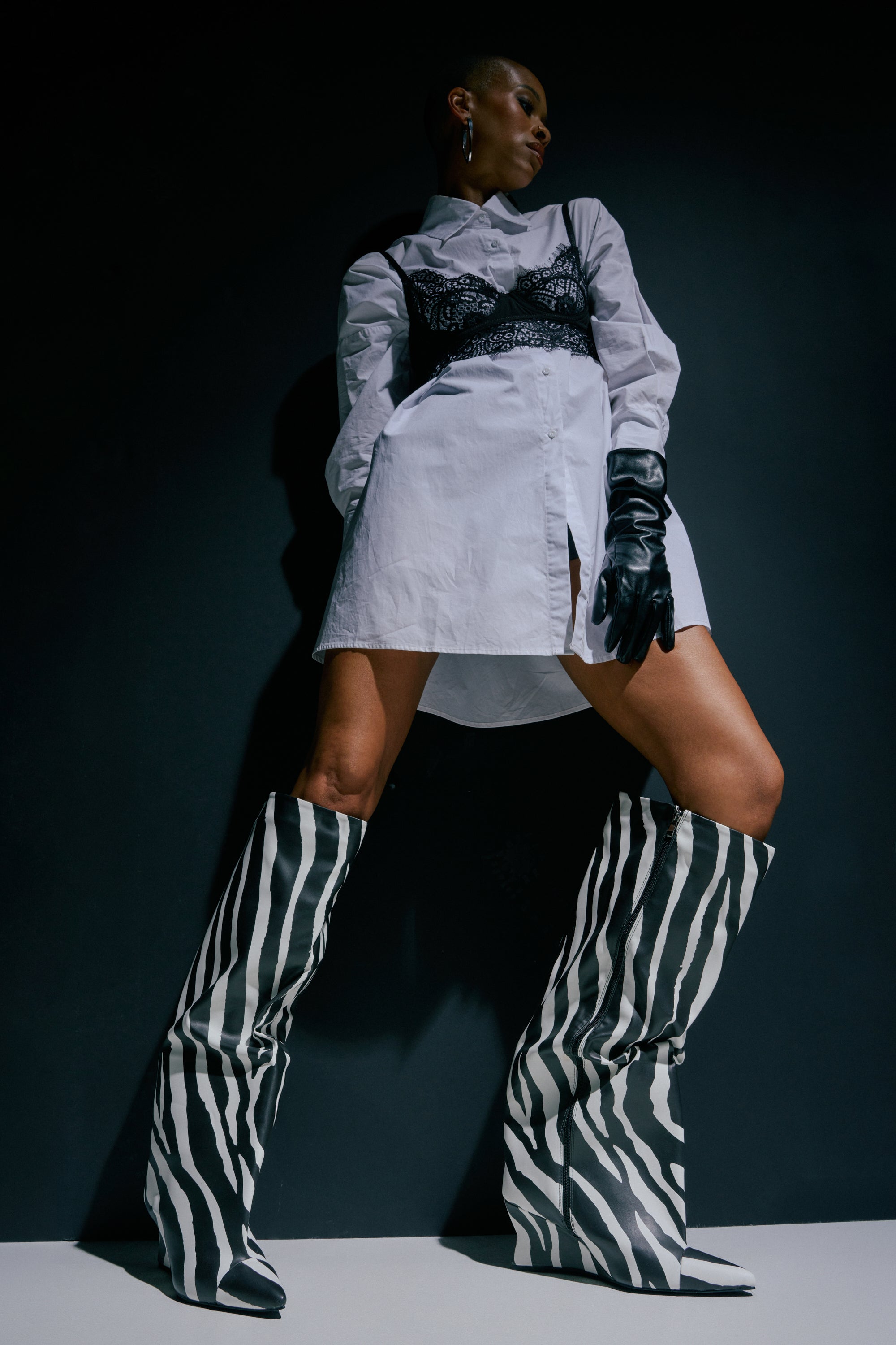 Zebra Knee High Wedge Boot, Pointed Toe | AKIRA