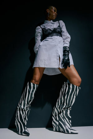 Zebra Knee High Wedge Boot, Pointed Toe | AKIRA