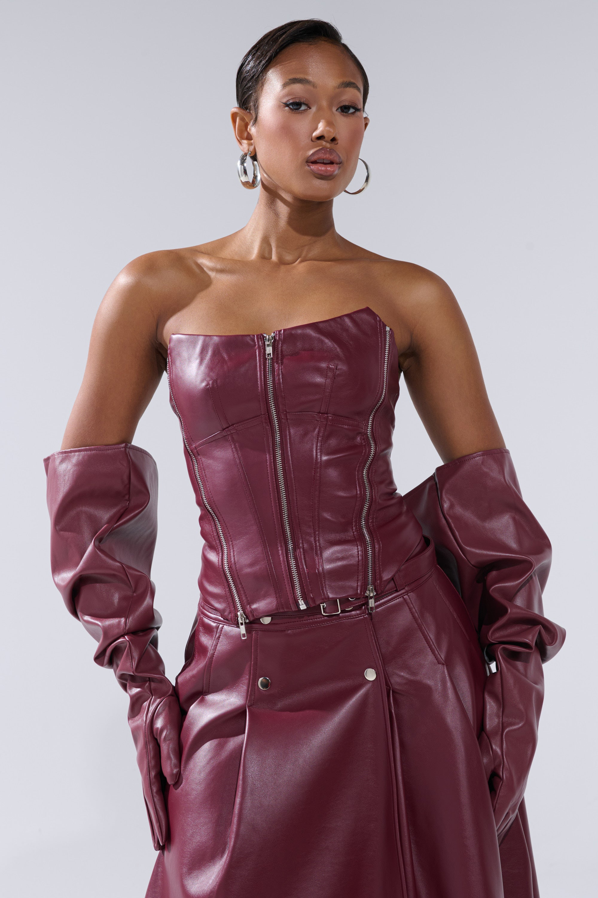 alc brown leather dress Dark Brown Button Down Faux Leather Mini Dress LD2108 main image 0