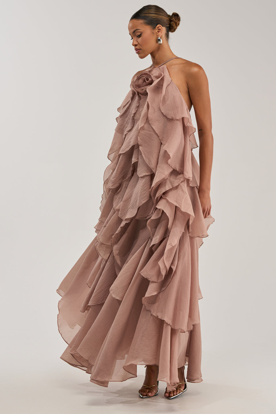 mauve chiffon maxi dress GL2550 | Off the Shoulder Chiffon Long Dress