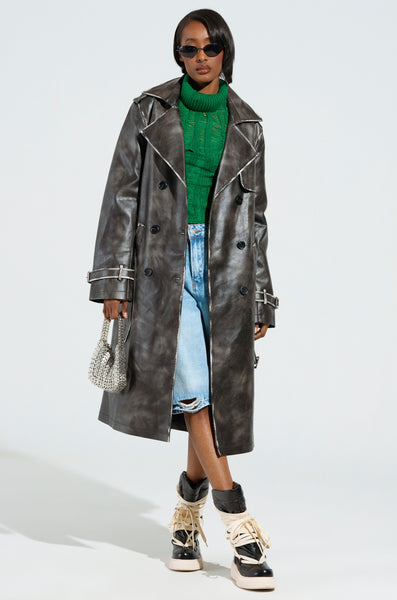 ACID RAP FAUX LEATHER TRENCH – AKIRA