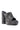 The AKIRA LAMONT SNAKE SANDAL CHUNKY PLATFORM is a high-heeled, open-toe mule in black and gray snakeskin-patterned faux leather, featuring a thick block heel and wide front strap for stylish comfort.