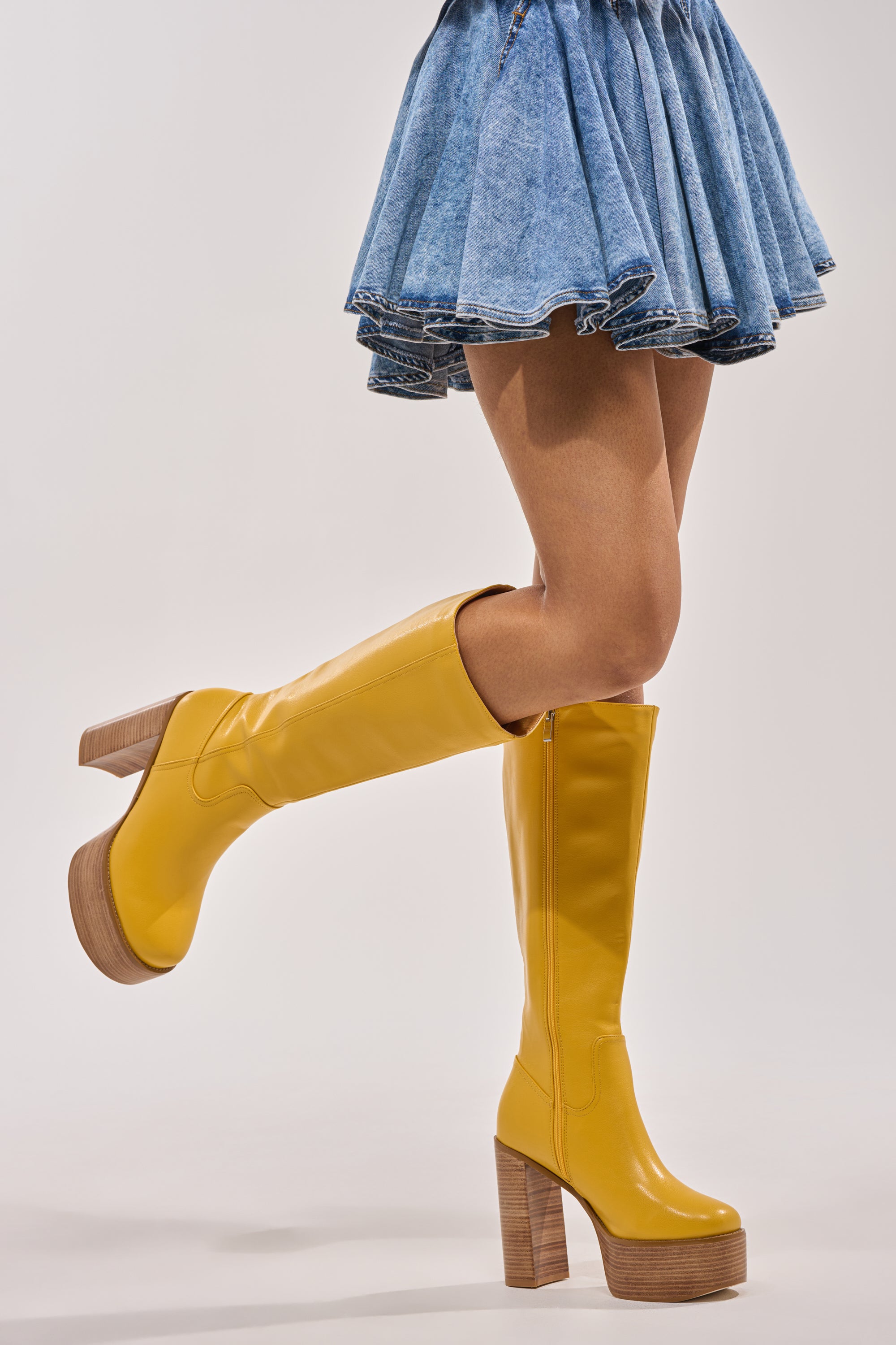 AZALEA WANG LANDRY YELLOW PU WOOD STACK PLATFORM BOOT – AKIRA