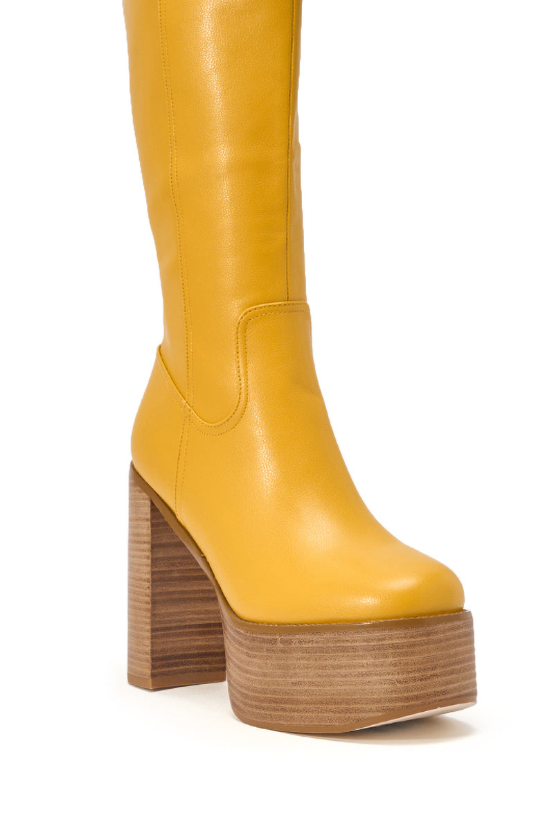 AZALEA WANG LANDRY YELLOW PU WOOD STACK PLATFORM BOOT – AKIRA