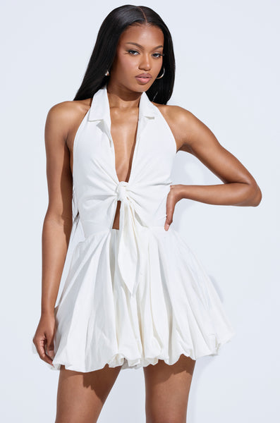 LORRAINE TIE FRONT MINI DRESS – AKIRA
