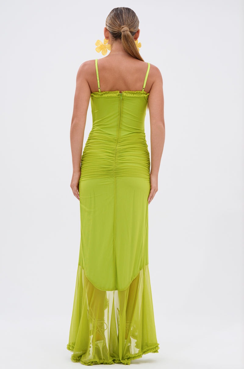 TATI RUFFLE MAXI DRESS IN LIME AKIRA TATI RUFFLE MAXI DRESS IN LIME AKIRA