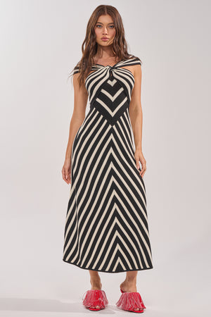 AKIRA Blocked And Bless Maxi Sweater Dress In Black And Stripe | White