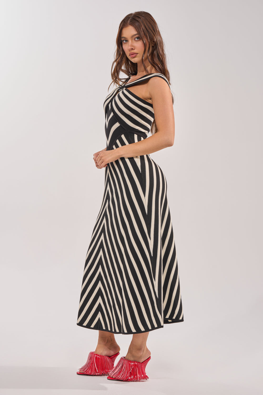 AKIRA Blocked And Bless Maxi Sweater Dress In Black And Stripe | White AKIRA Blocked And Bless Maxi Sweater Dress In Black And Stripe | White