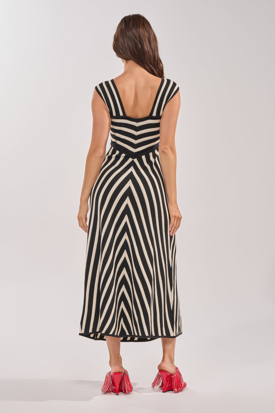 black and white striped sweater dress Black Striped Belted Sweater Dress