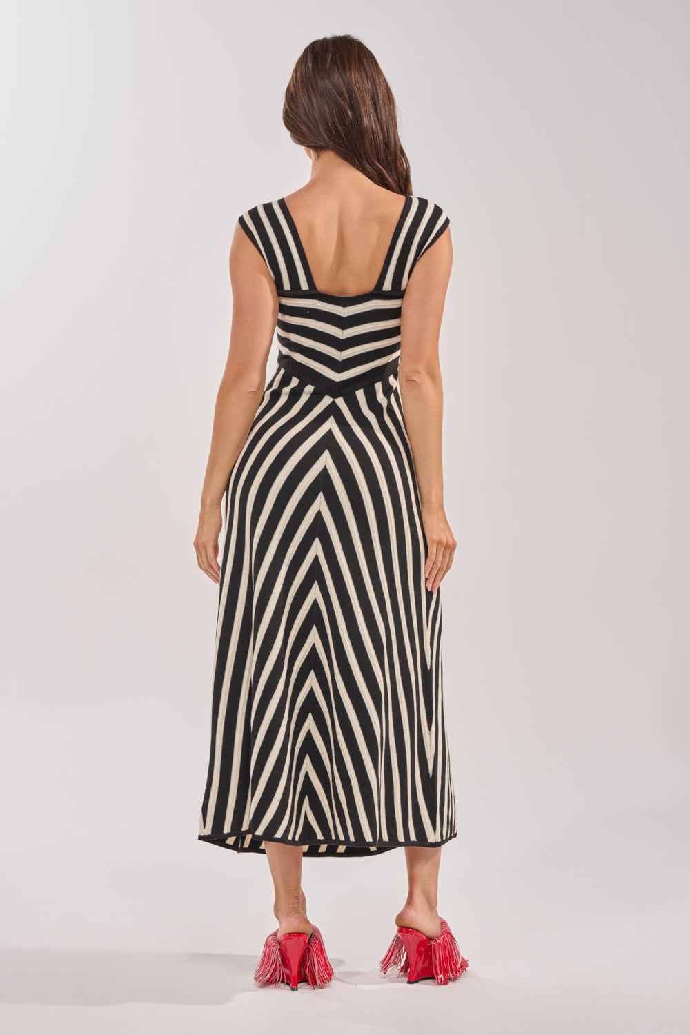 black and white striped midi dress AKIRA Blocked And Bless Maxi Sweater Dress In Black And Stripe | White