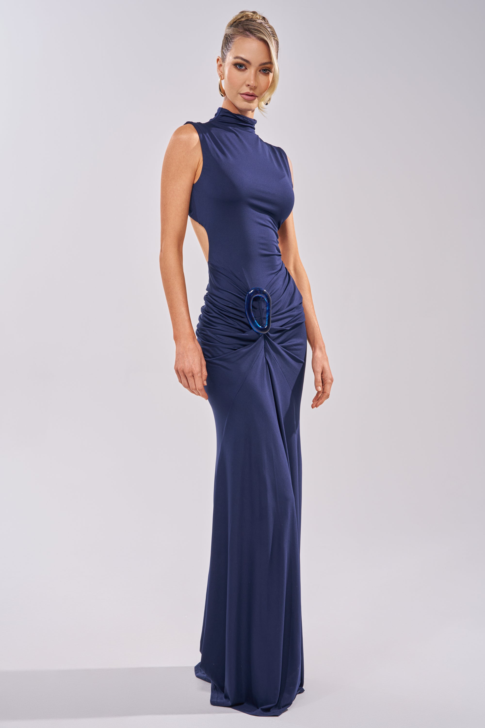 AKIRA Be My Date Bodycon Maxi Dress In Navy