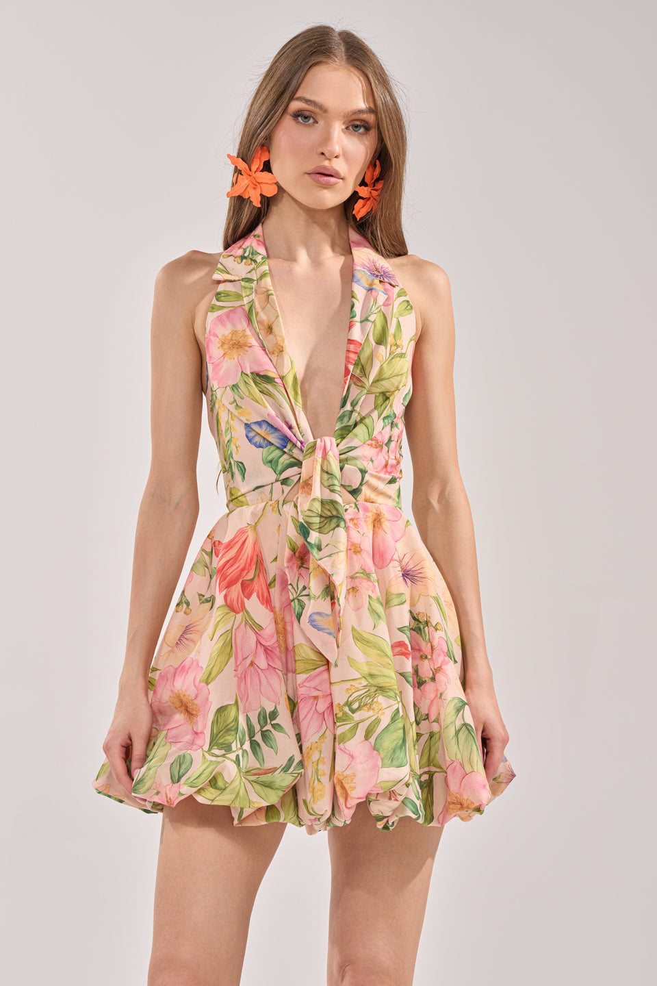 white dress with pink and orange flowers Retro 60s 70s Flowers Vintage Style Floral Pattern Pink Yellow Orange White 1960s A-Line Dress by kierkegaard