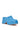 The AZALEA WANG LEESHA BLUE PONY HAIR CHUNKY CLOG features bright blue faux fur, a smooth tan sole, and a chunky heel, shown single on a white background.