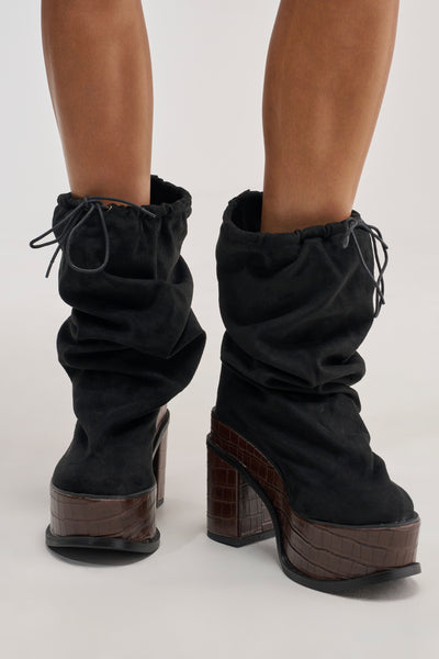 Black Croc Platform Slouchy Boot | AKIRA