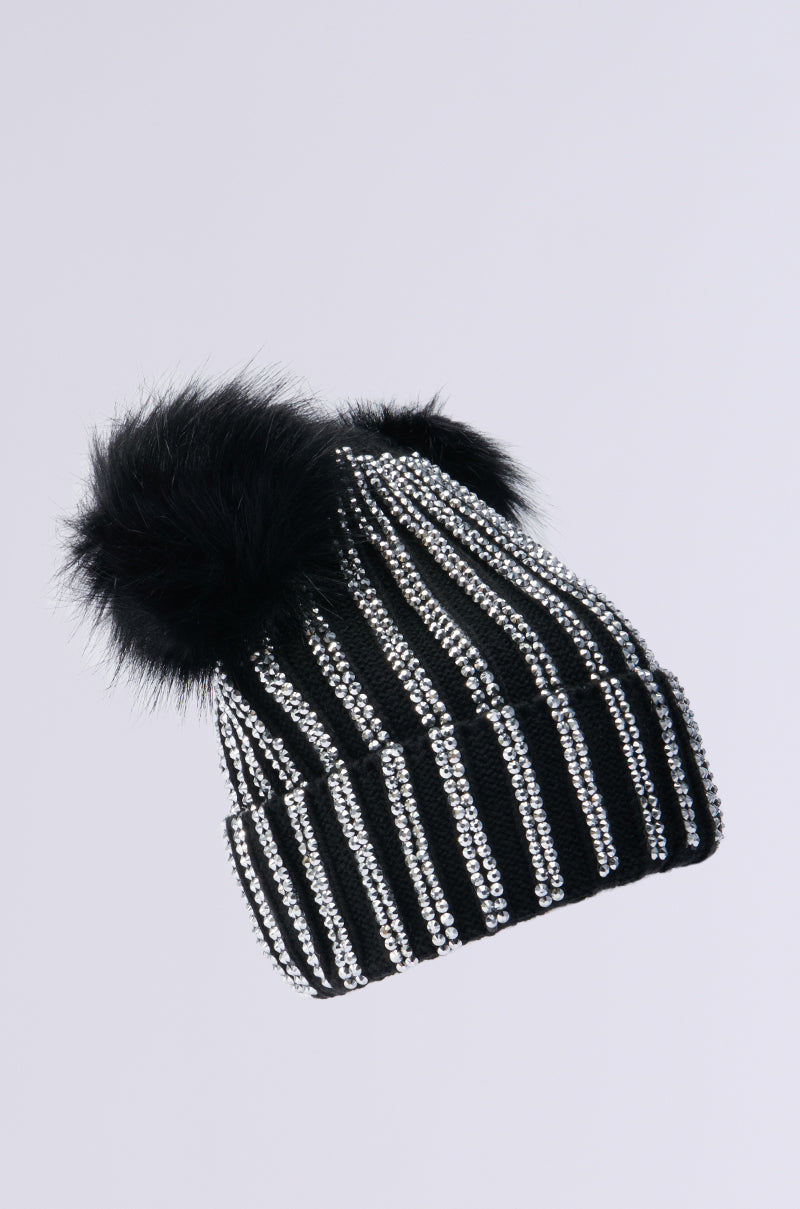 LEXII RHINESTONE KNIT MOUSE BEANIE IN BLACK – AKIRA
