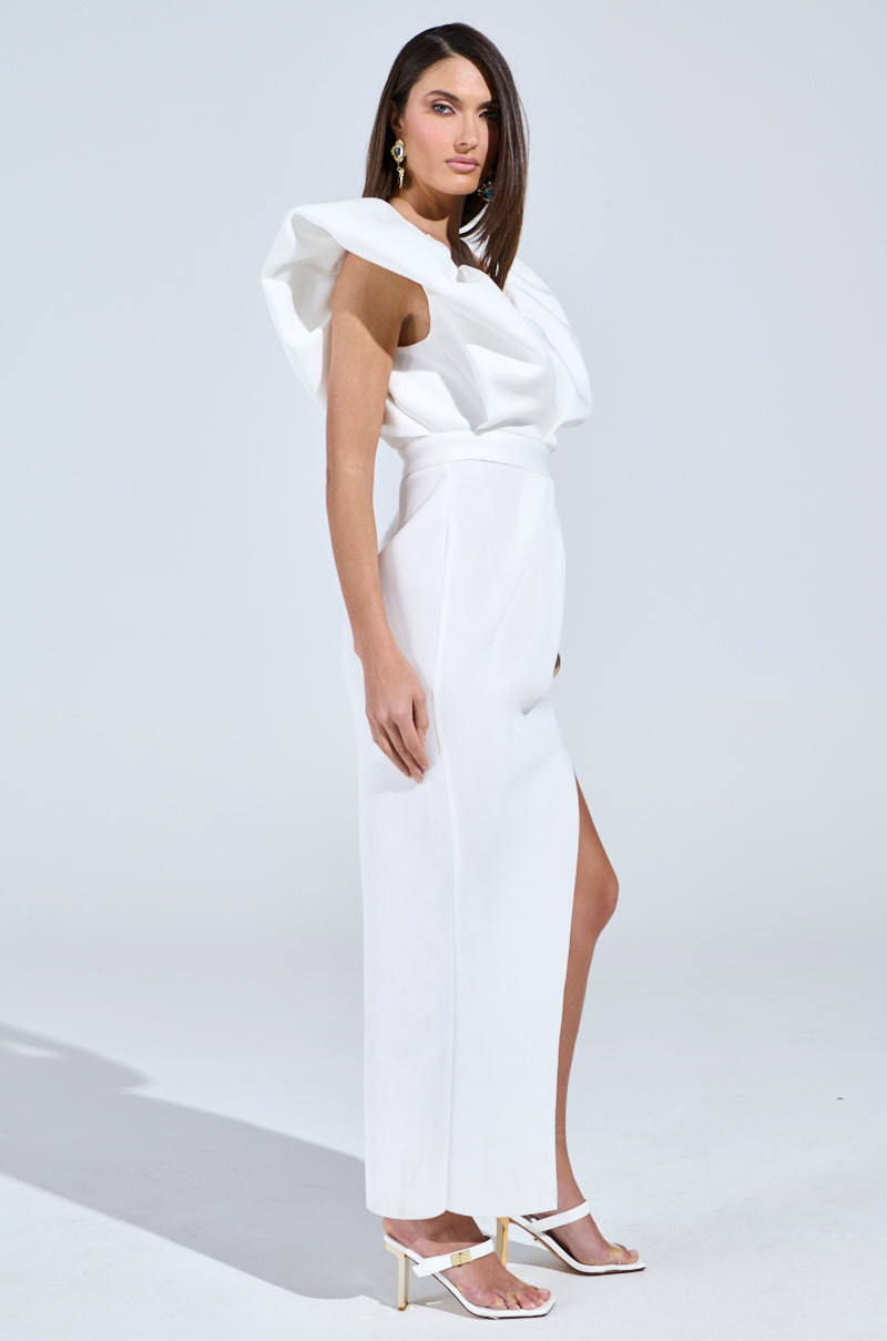 GAGA AT THE OSCARS PUFF SLEEVE MAXI DRESS IN WHITE AKIRA GAGA AT THE OSCARS PUFF SLEEVE MAXI DRESS IN WHITE AKIRA